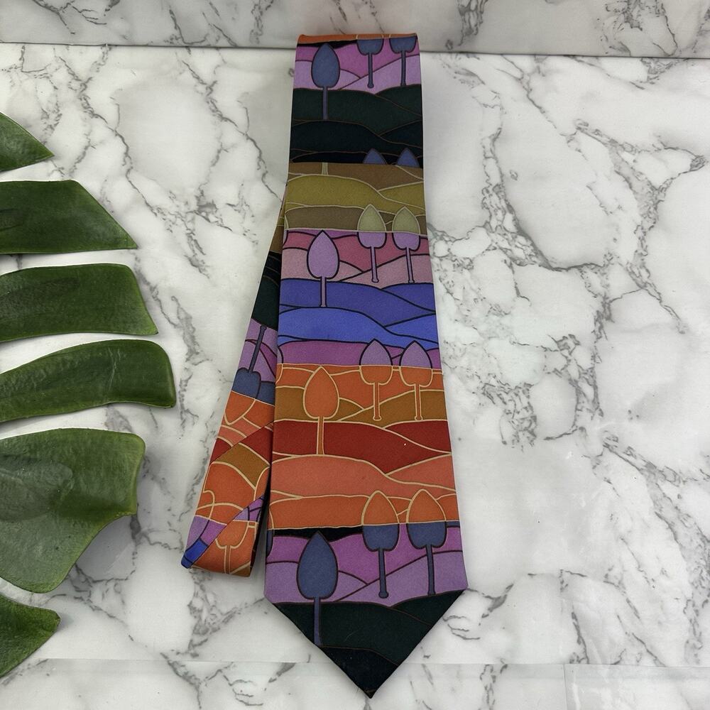 Fox & Chave Victoria Albert V&A Mens Neck Tie Purple Orange Art Print Silk